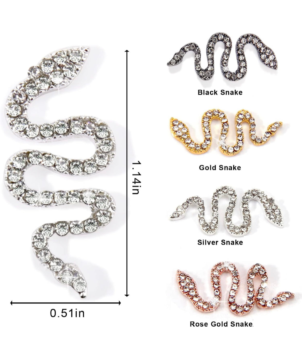 Rose Gold Bling Snake Nail Charms Large 2pc