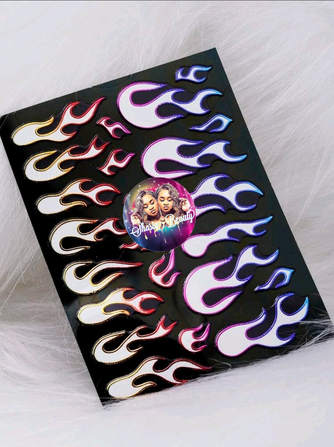 Rainbow Outline Reflective Flame Nail Stickers