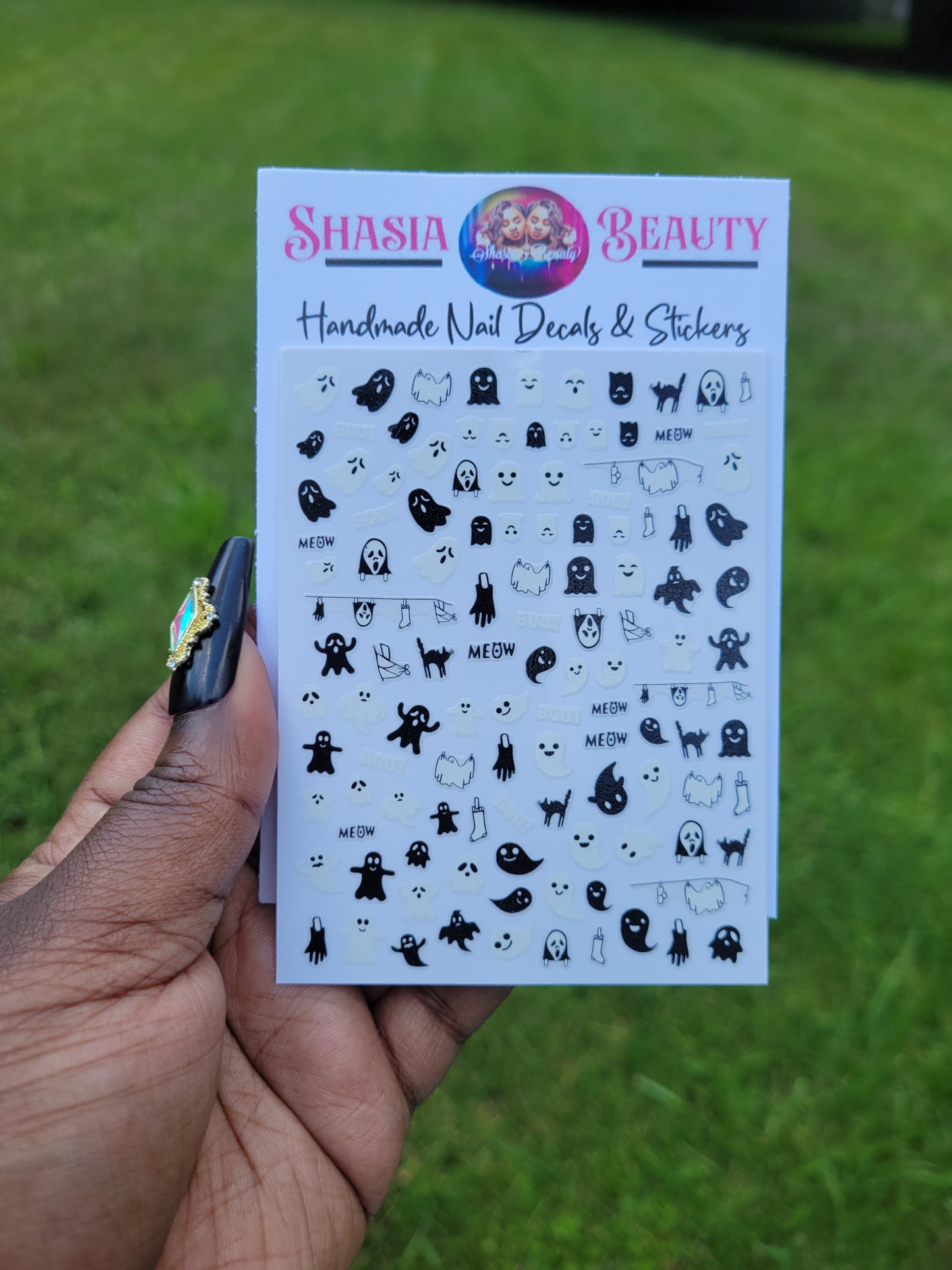 Black & White Ghosts and Cat Nail Stickers