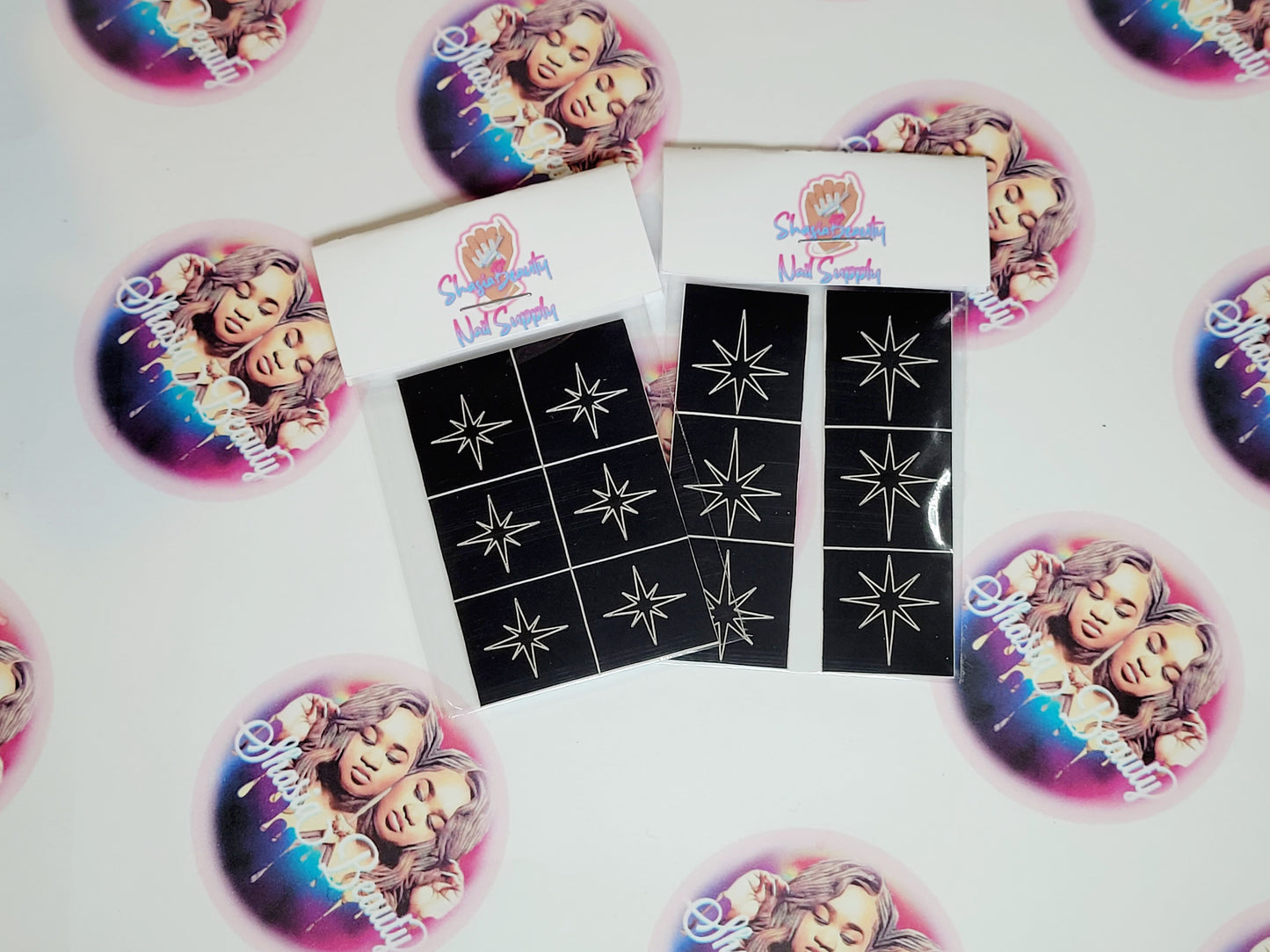 Large Fancy Twinkle Star Nail Stencils 6 pc