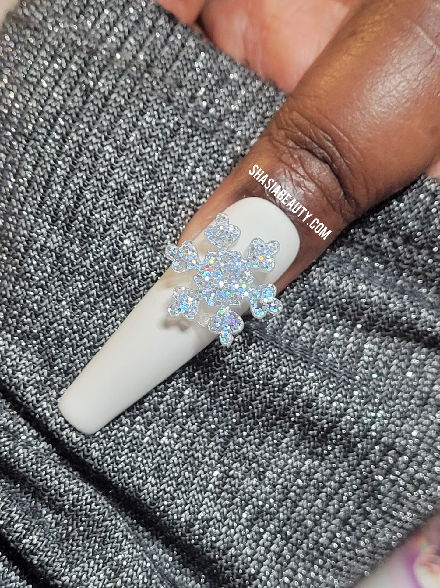 Chunky Holographic Snowflake Nail Charm 5pc