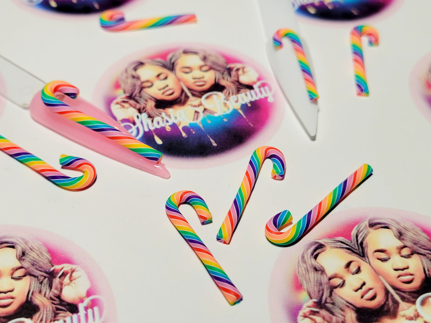 Rainbow XL Candy Cane Xmas Nail Charms 5pc