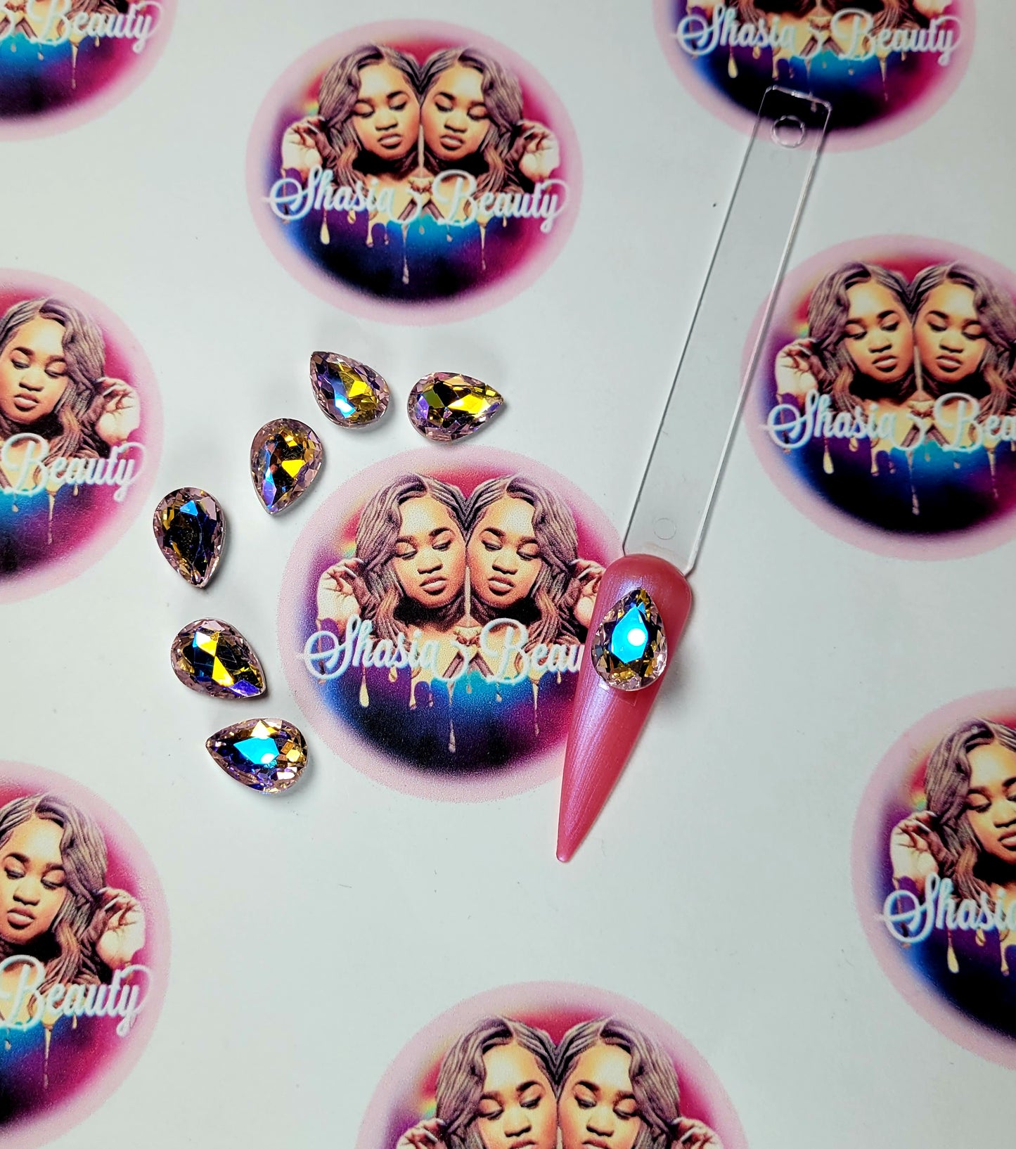 Pink AB Teardrop Glass Rhinestones