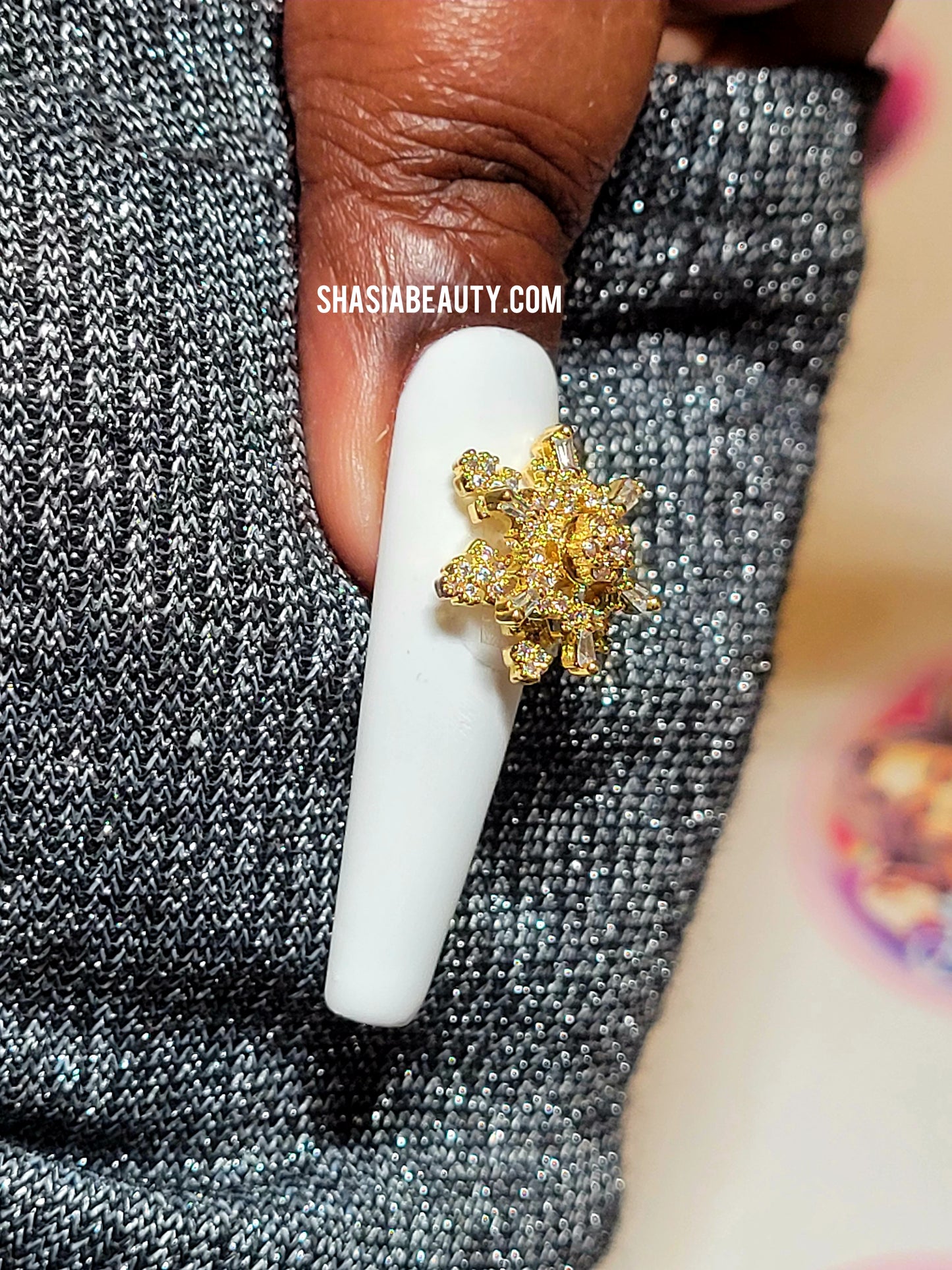 Gold Bling Spinner Snowflake Nail Charm 1pc