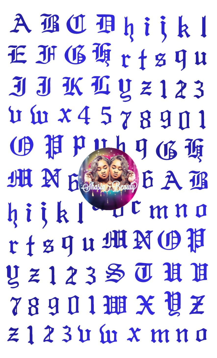 Old English Letters Blue Nail Sticker