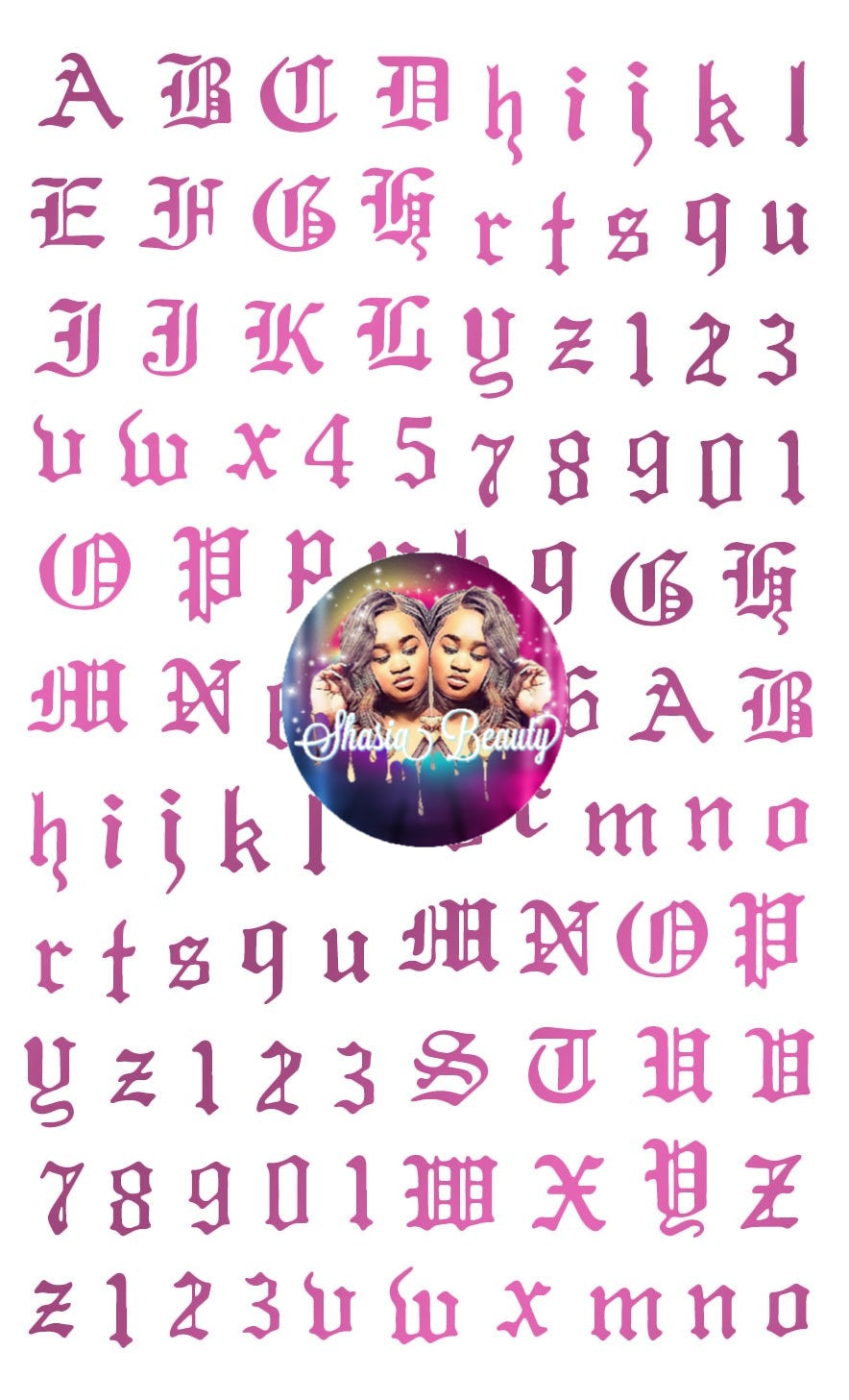 Old English Letters Pink Nail Sticker