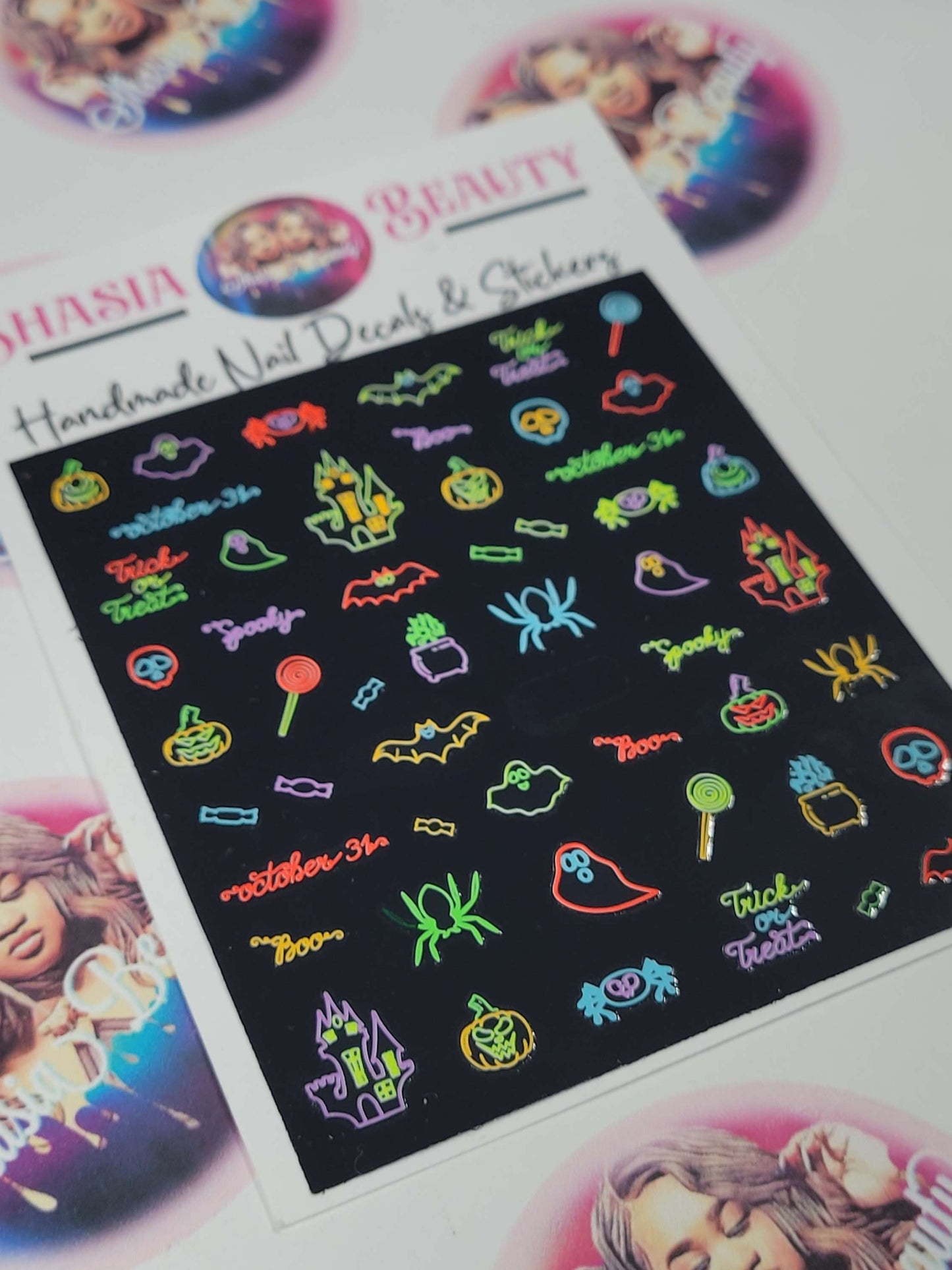 Ghouls and Treats Halloween Nail Stickers | Spooky Nails| Backlight Reactive Na