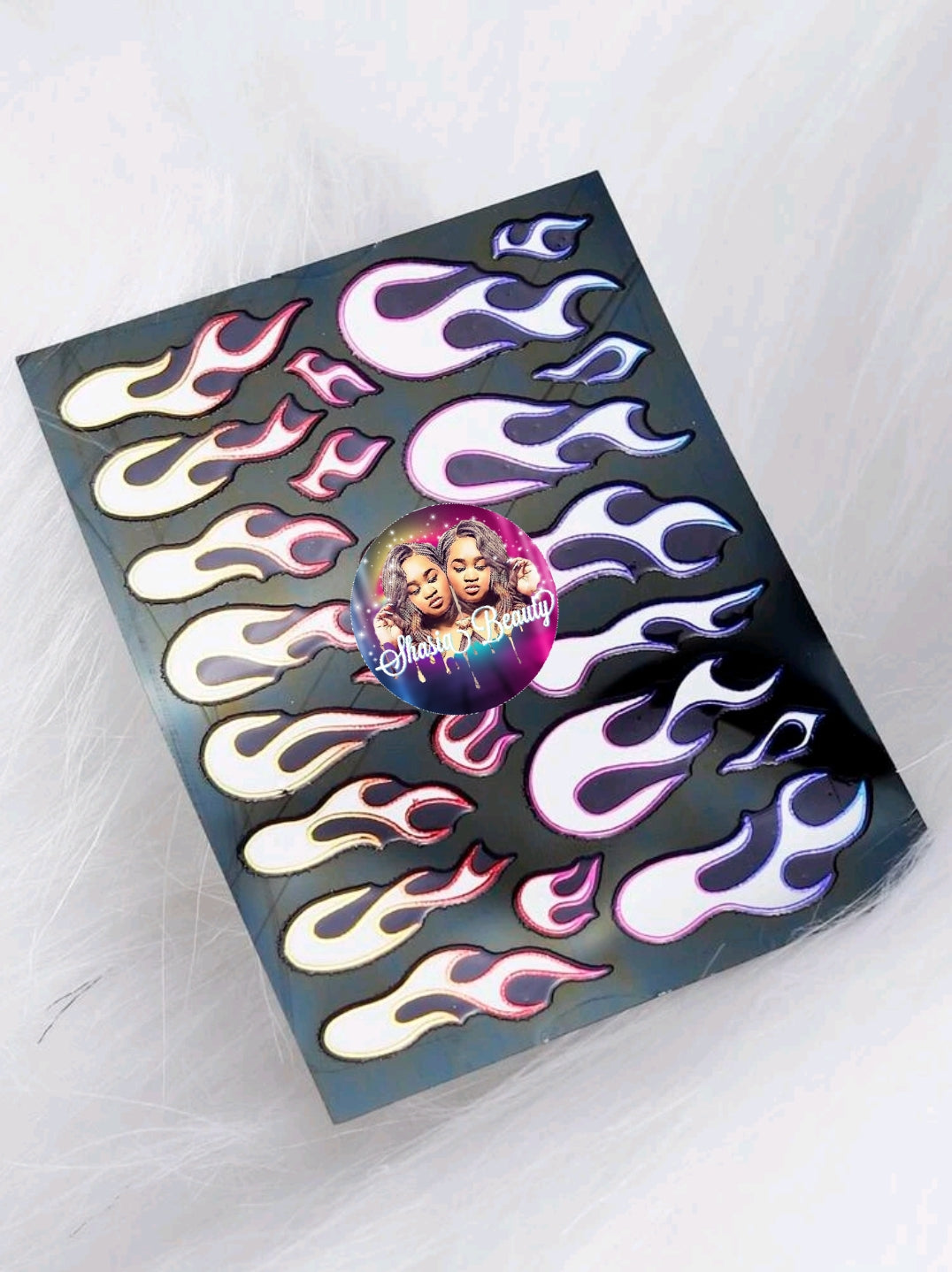 Rainbow Outline Reflective Flame Nail Stickers