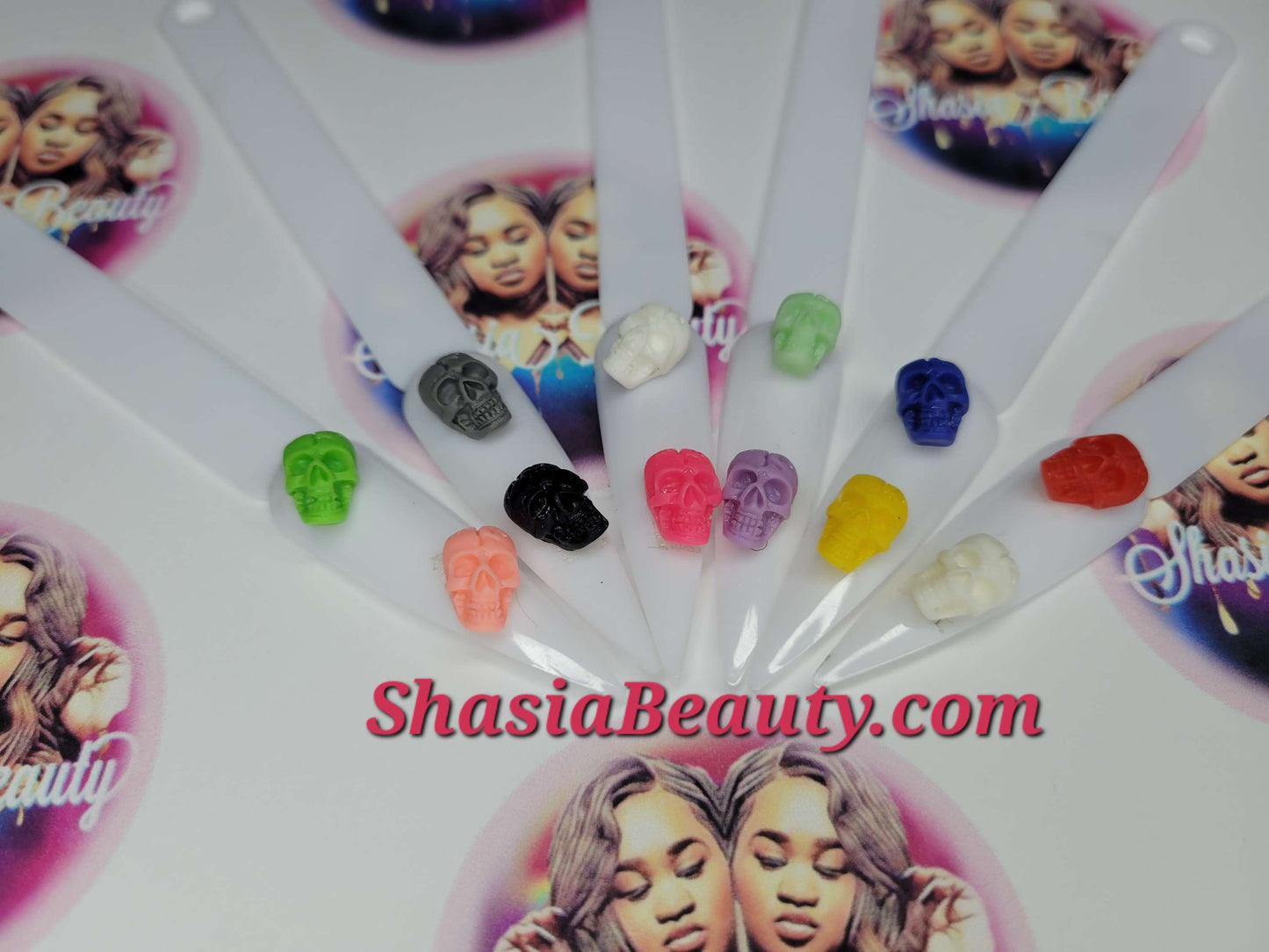 Skull Head Nail Charms 6pc