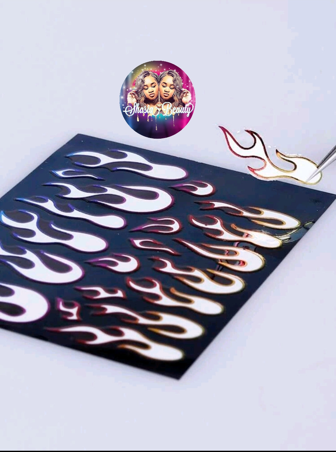 Rainbow Outline Reflective Flame Nail Stickers