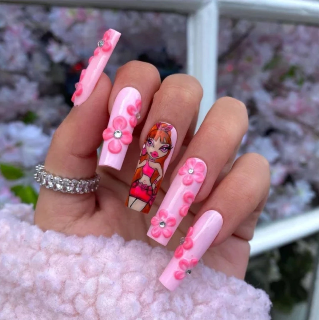 Baddie Blossomz Pink Flower Nail Stickers