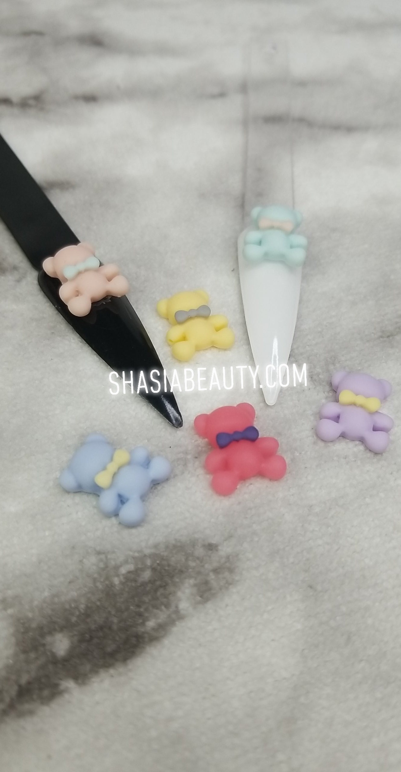 3D Pastel Teddy Bear Nail Charms