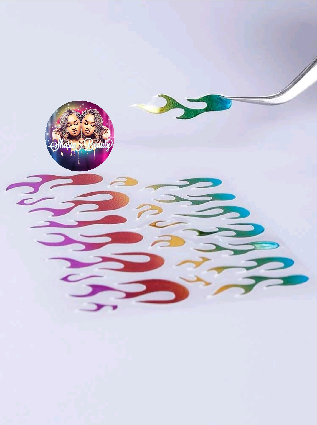 Rainbow Metallic Flame Nail Stickers