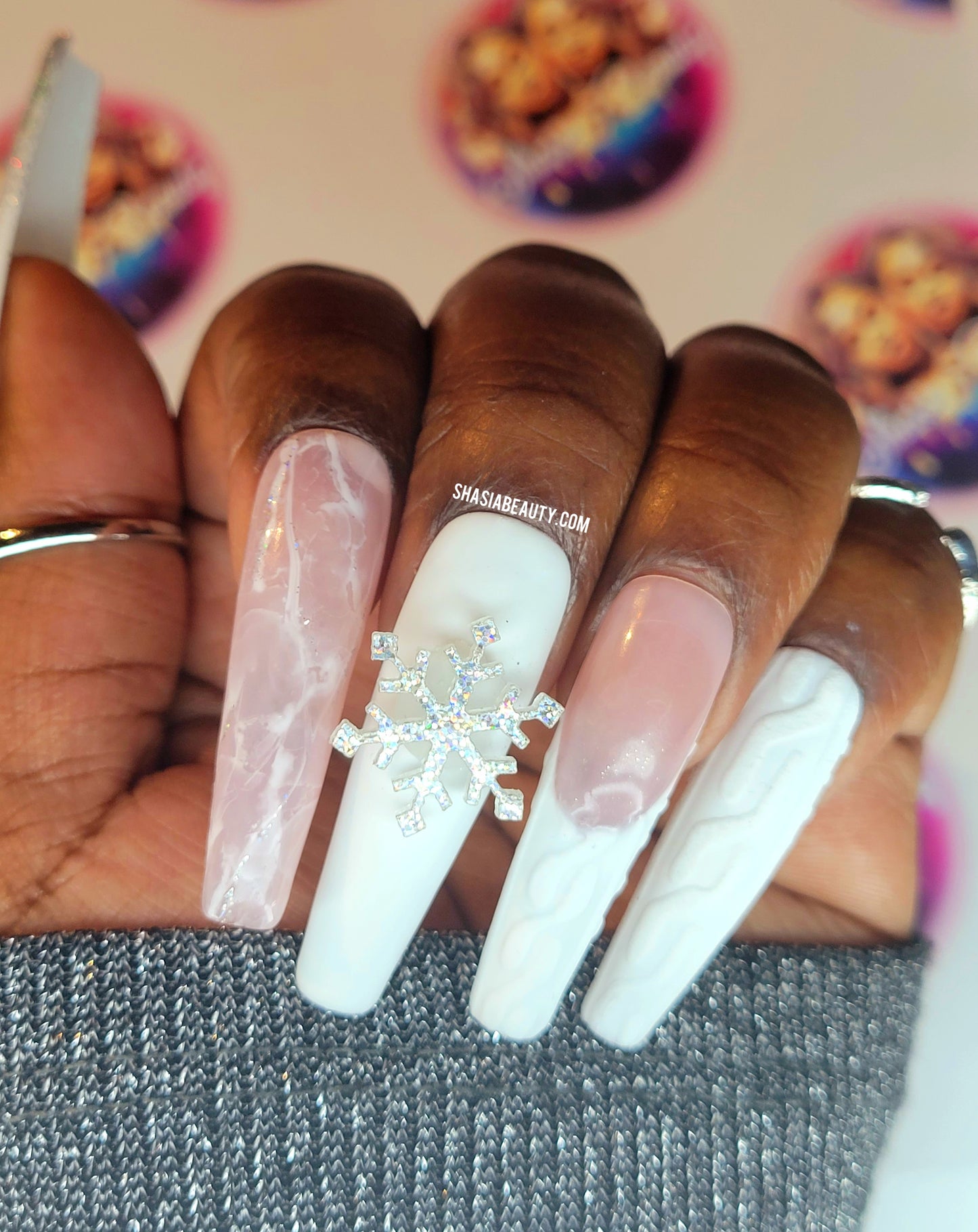 Holographic Snowflake Nail Charm 5pc