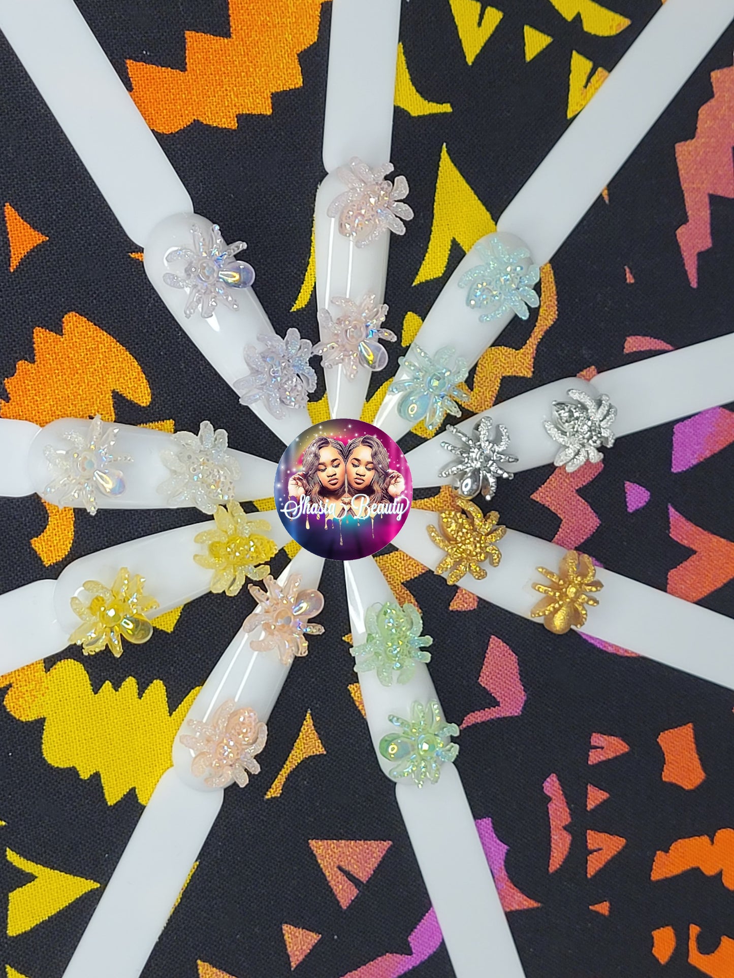 Bling Crystal Shimmer Spider Nail Charms 18pc