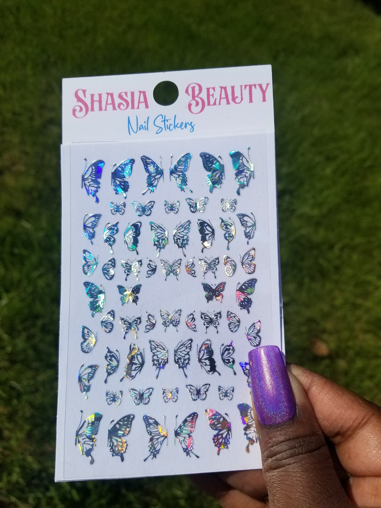 Silver Holographic Butterfly Nail Stickers