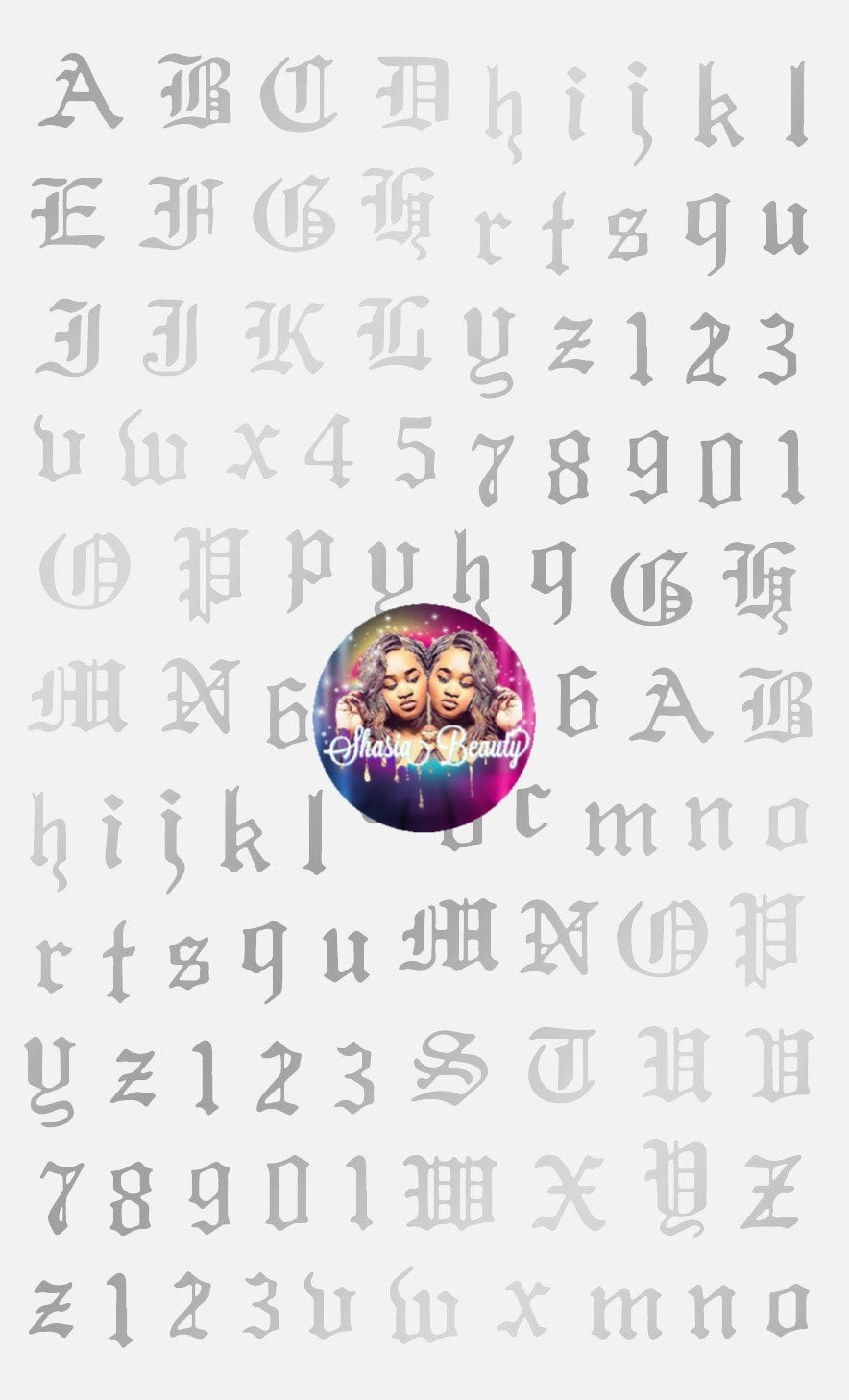Old English Letters Silver Nail Sticker