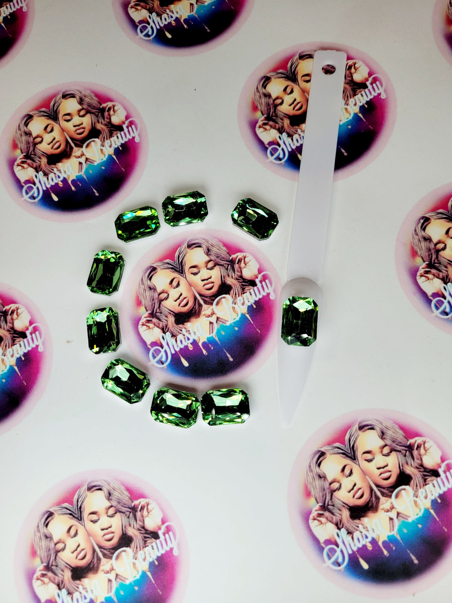 Large Sage Square Glass Rhinestones |Big Nail Bling