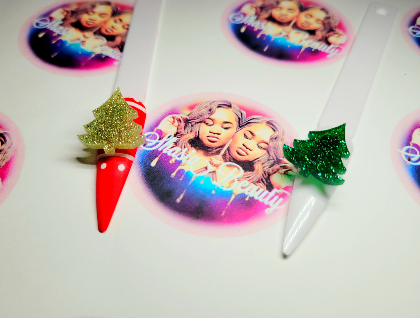 Glitter Spinner Tree 2pc Nail Charm