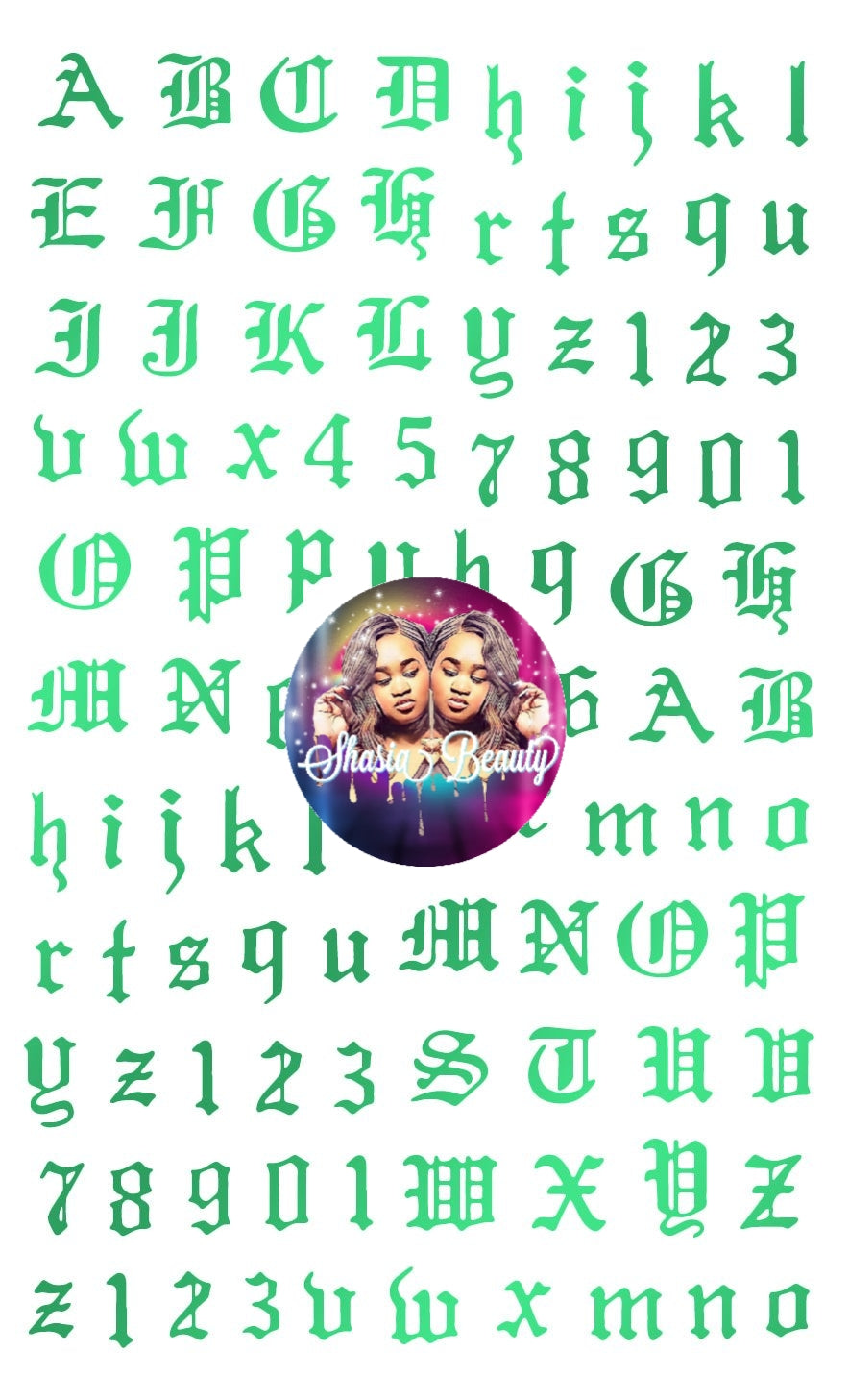 Old English Letters Green Nail Sticker