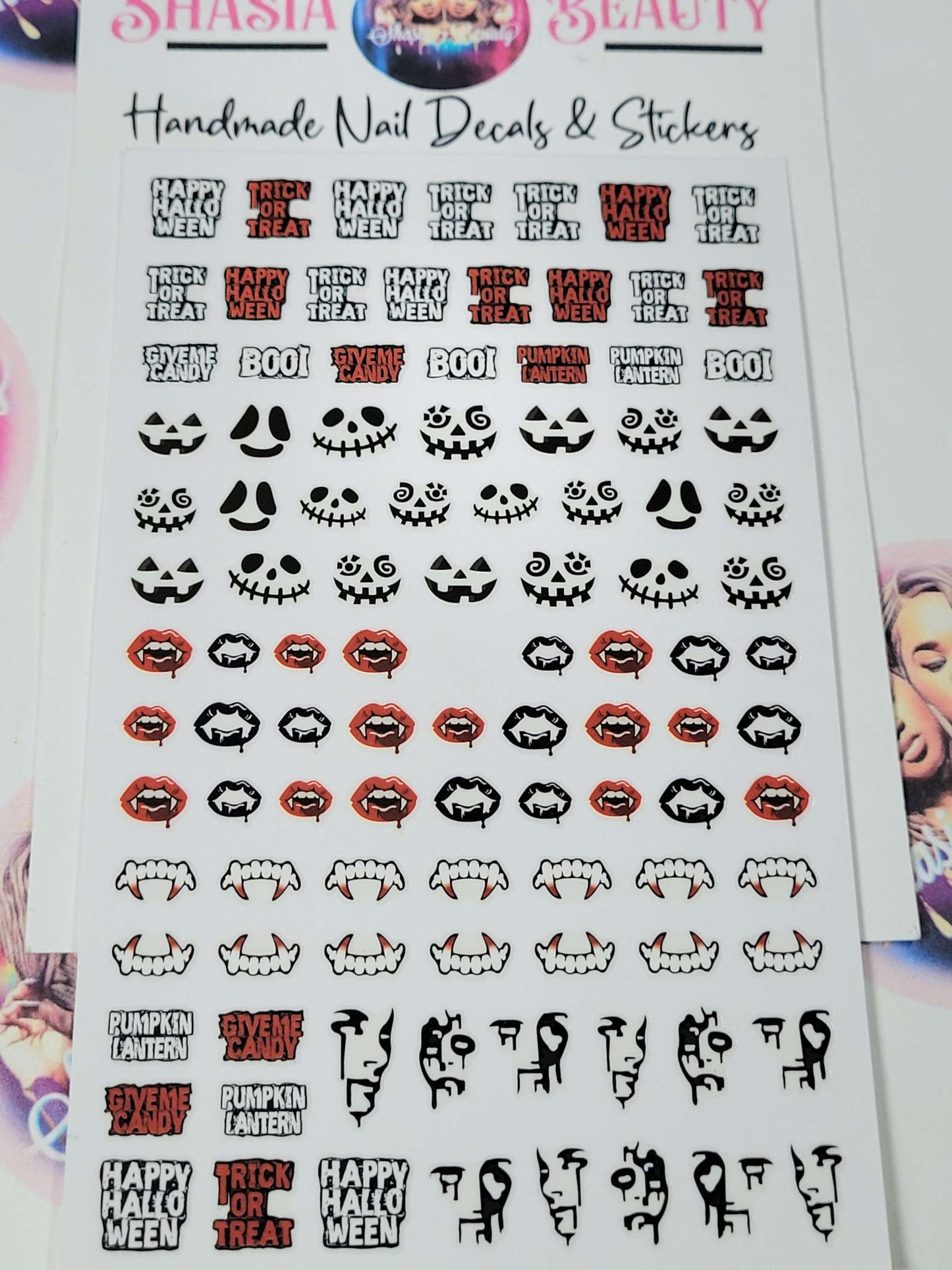 Halloween Creatures Face & Saying Nail Stickers