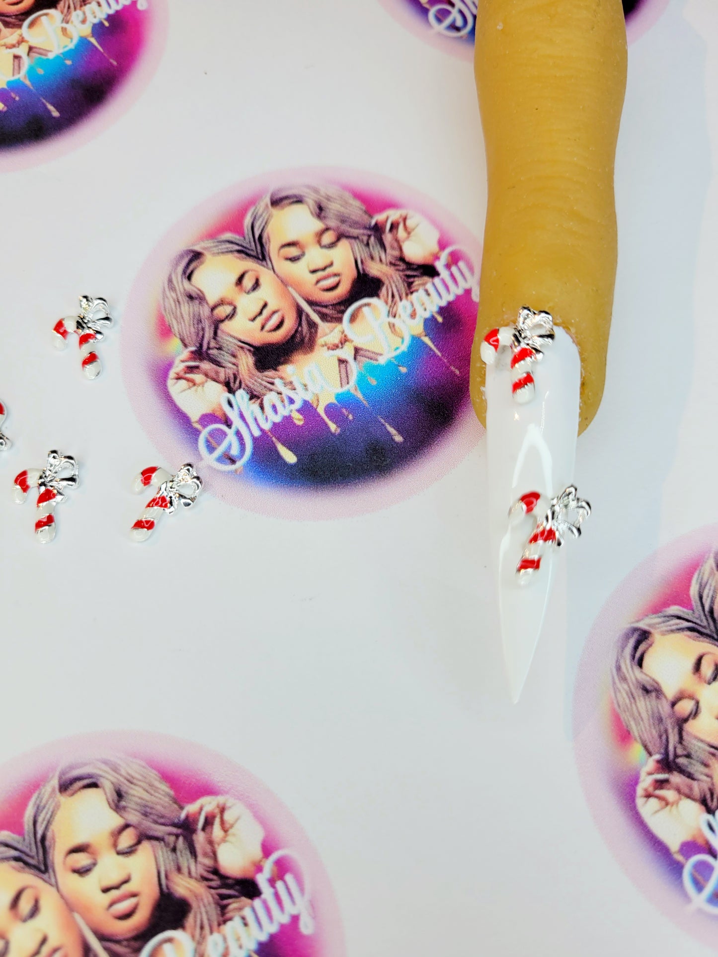 Candy Cane Bow Xmas Nail Charms 5pc