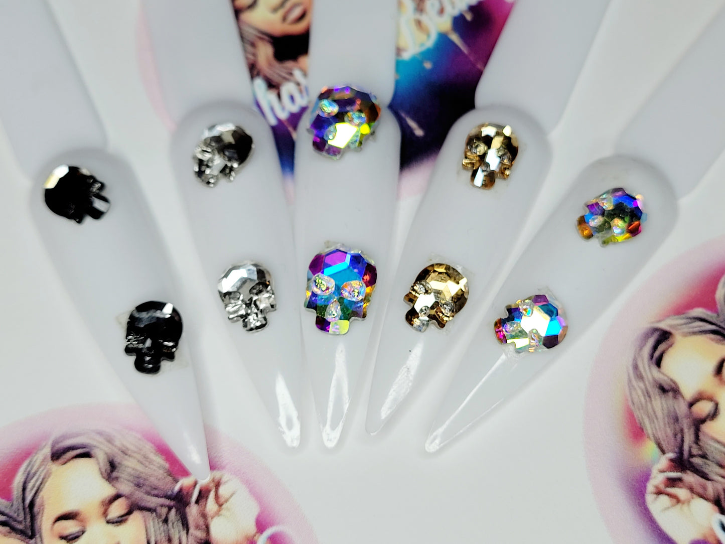 Gold Crystal Skull Nail Rhinestones