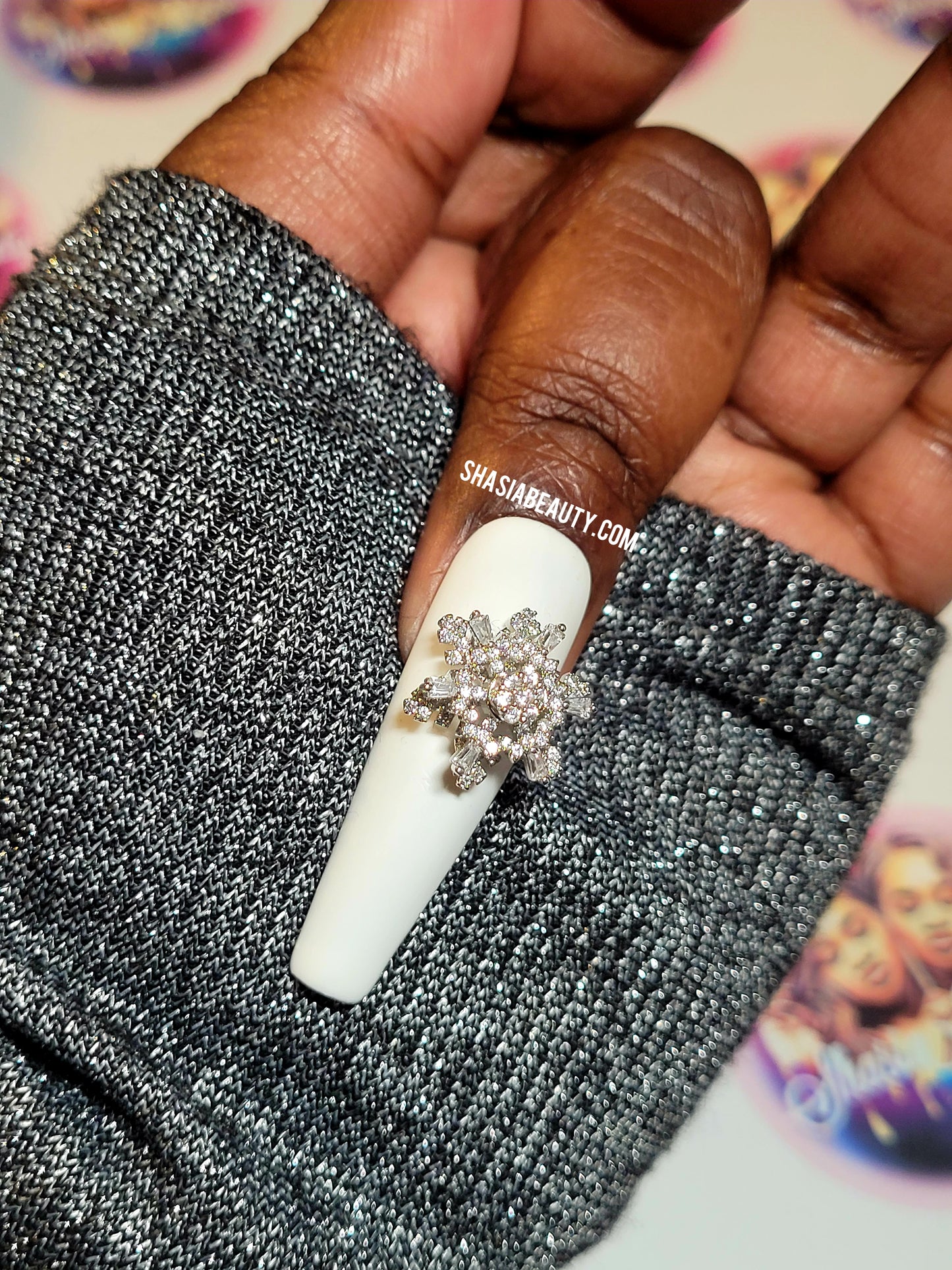 Silver Bling Spinner Snowflake Nail Charm 1pc