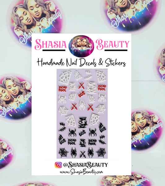 Dead Pool Webs Halloween 5D Nail Stickers