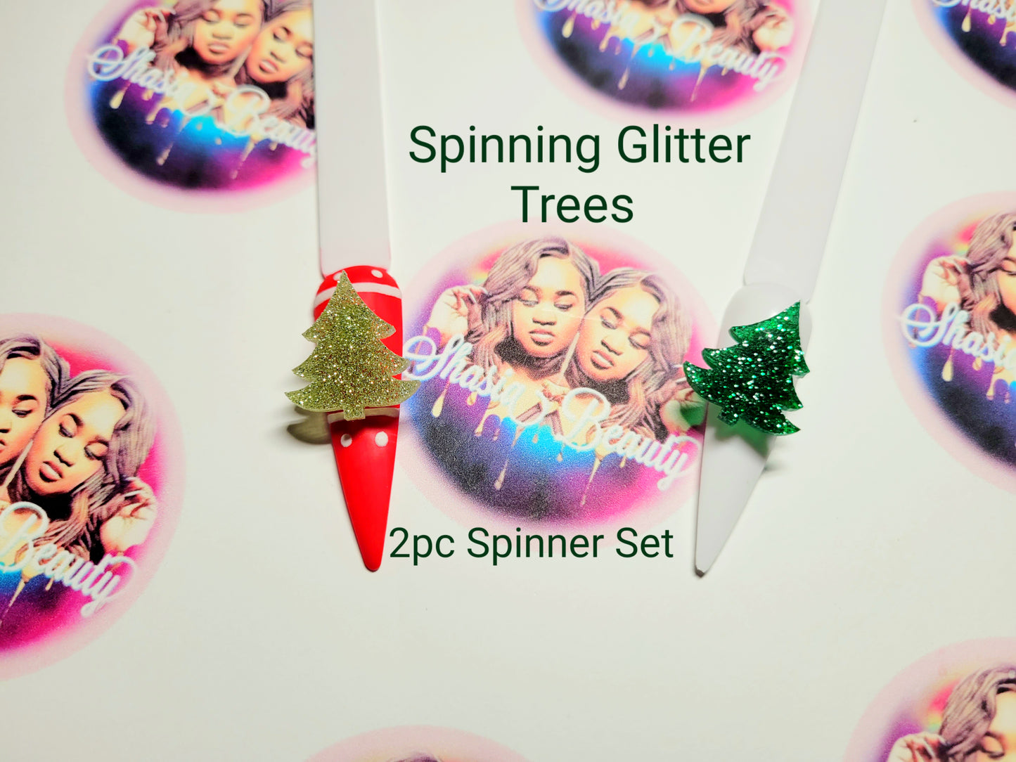 Glitter Spinner Tree 2pc Nail Charm