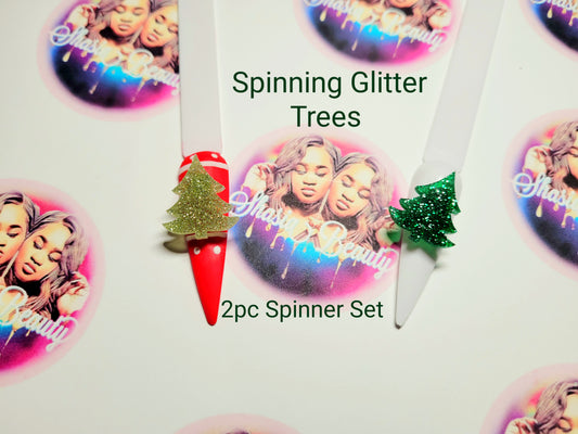 Glitter Spinner Tree 2pc Nail Charm