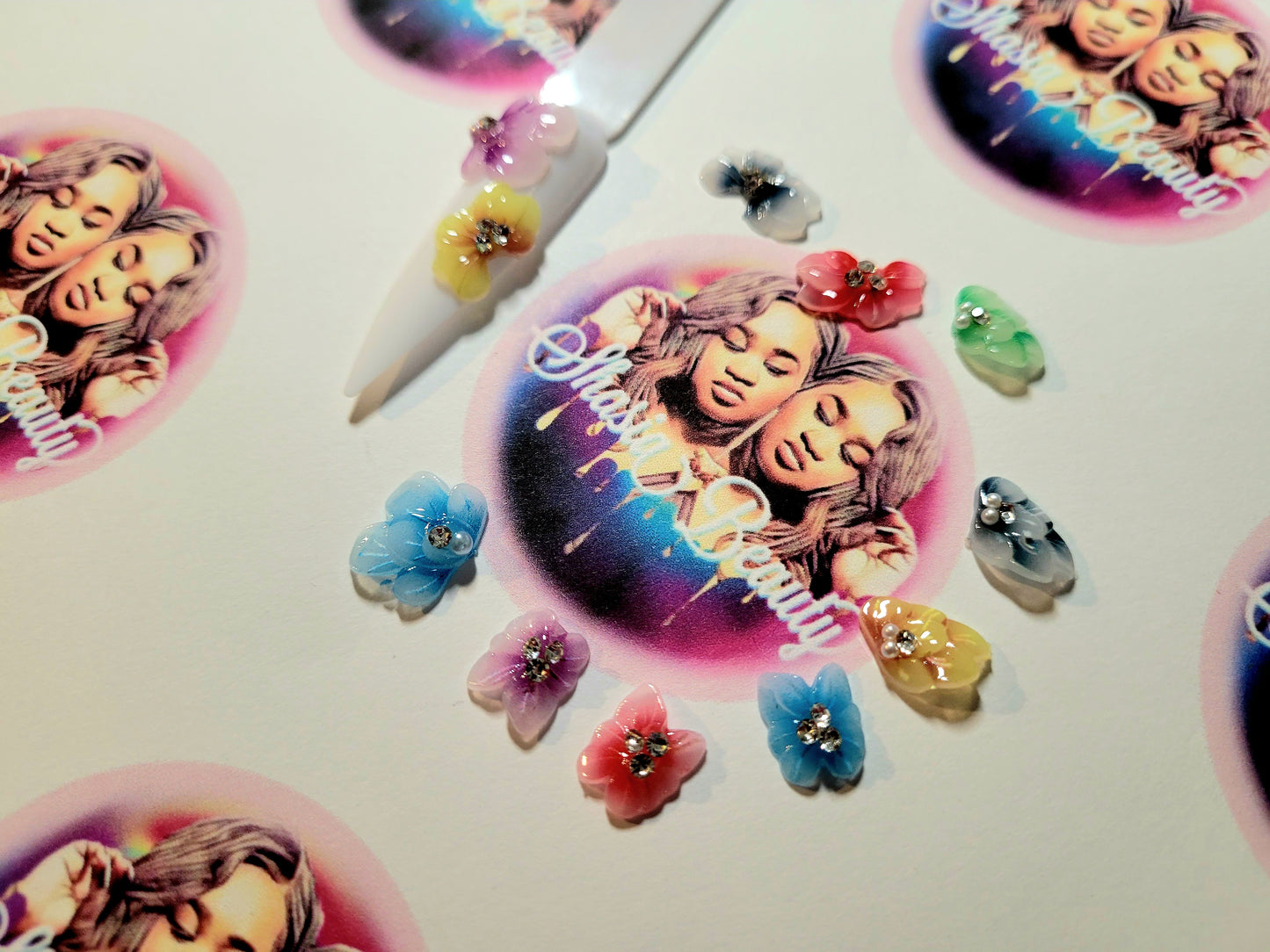 3D Bling Flower Nail Charm 6pc Bundle