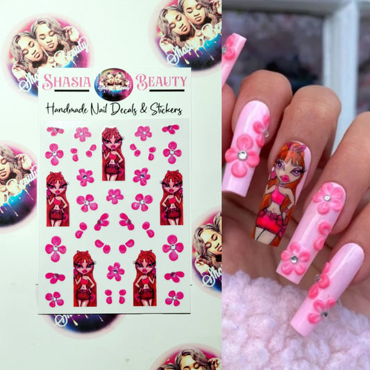 Baddie Blossomz Pink Flower Nail Stickers