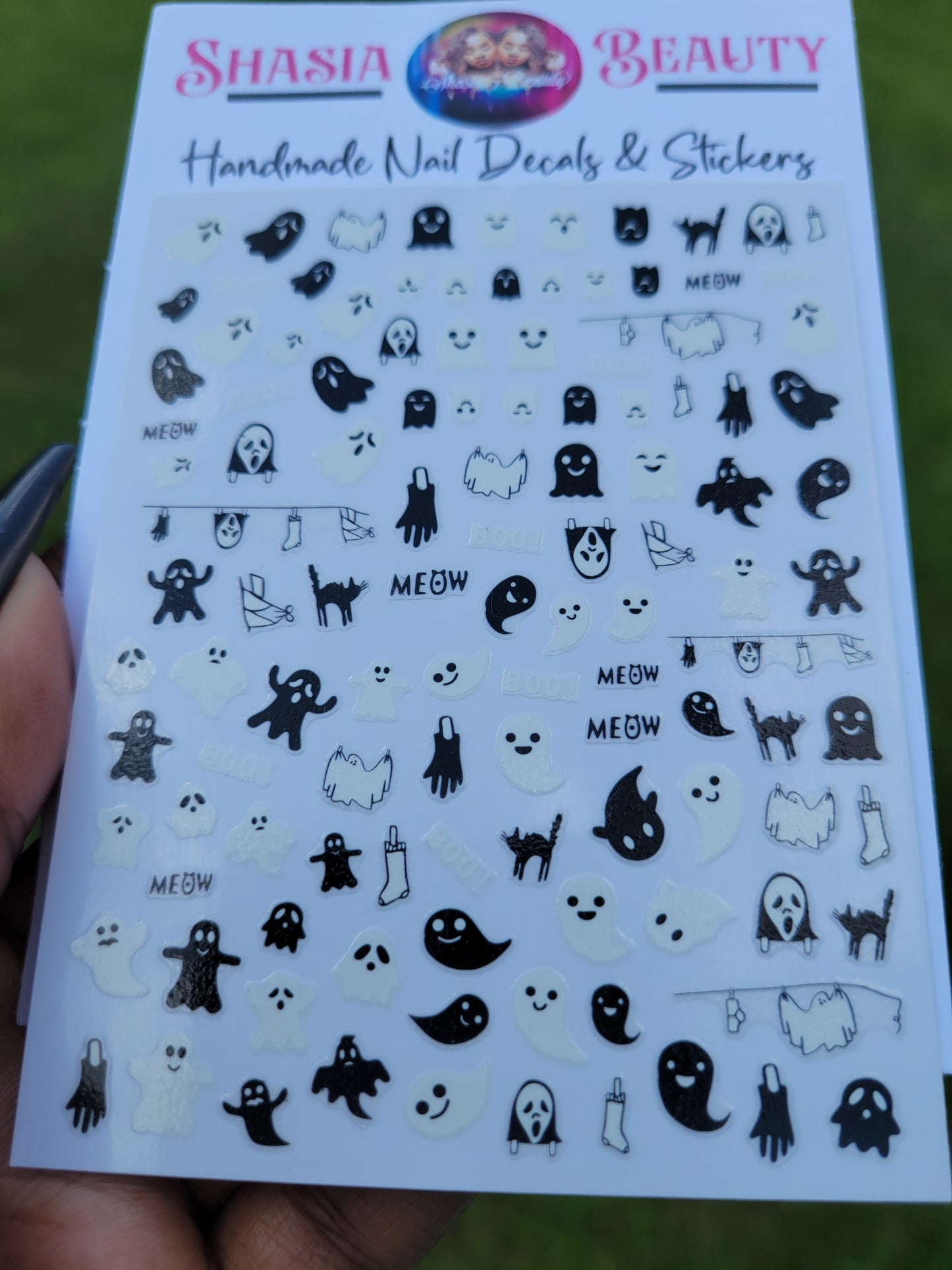 Black & White Ghosts and Cat Nail Stickers