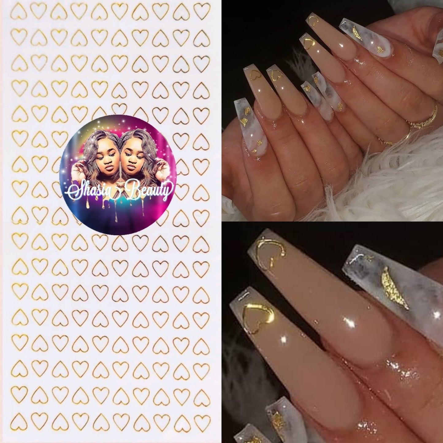 Gold Heart Nail Stickers