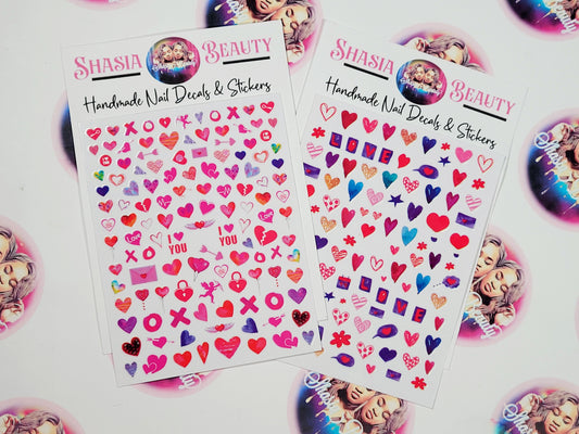 XO Love Heart Nail Stickers 2pc Bundle