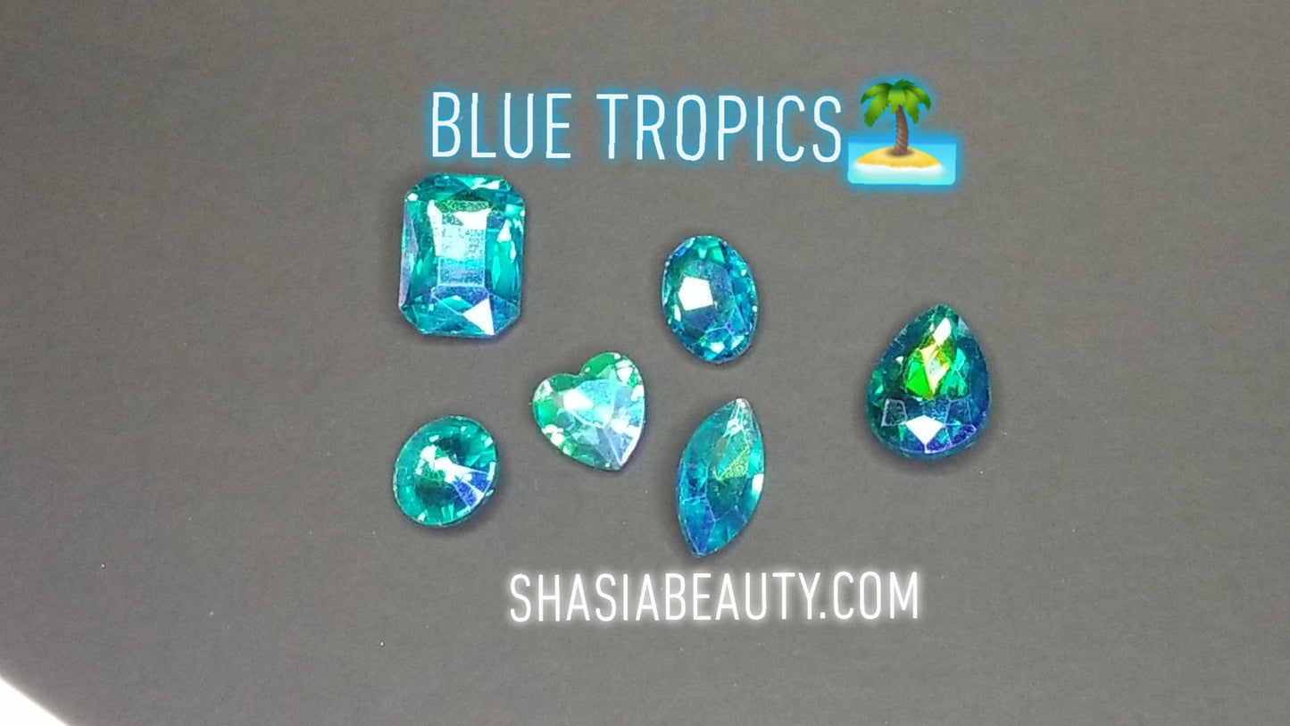 XL  Blue Tropics Glass Rhinestone Nail Kit/ Big Bling