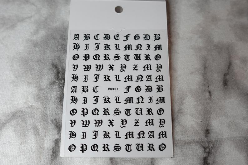 Old English Letter Nail Stickers Variety