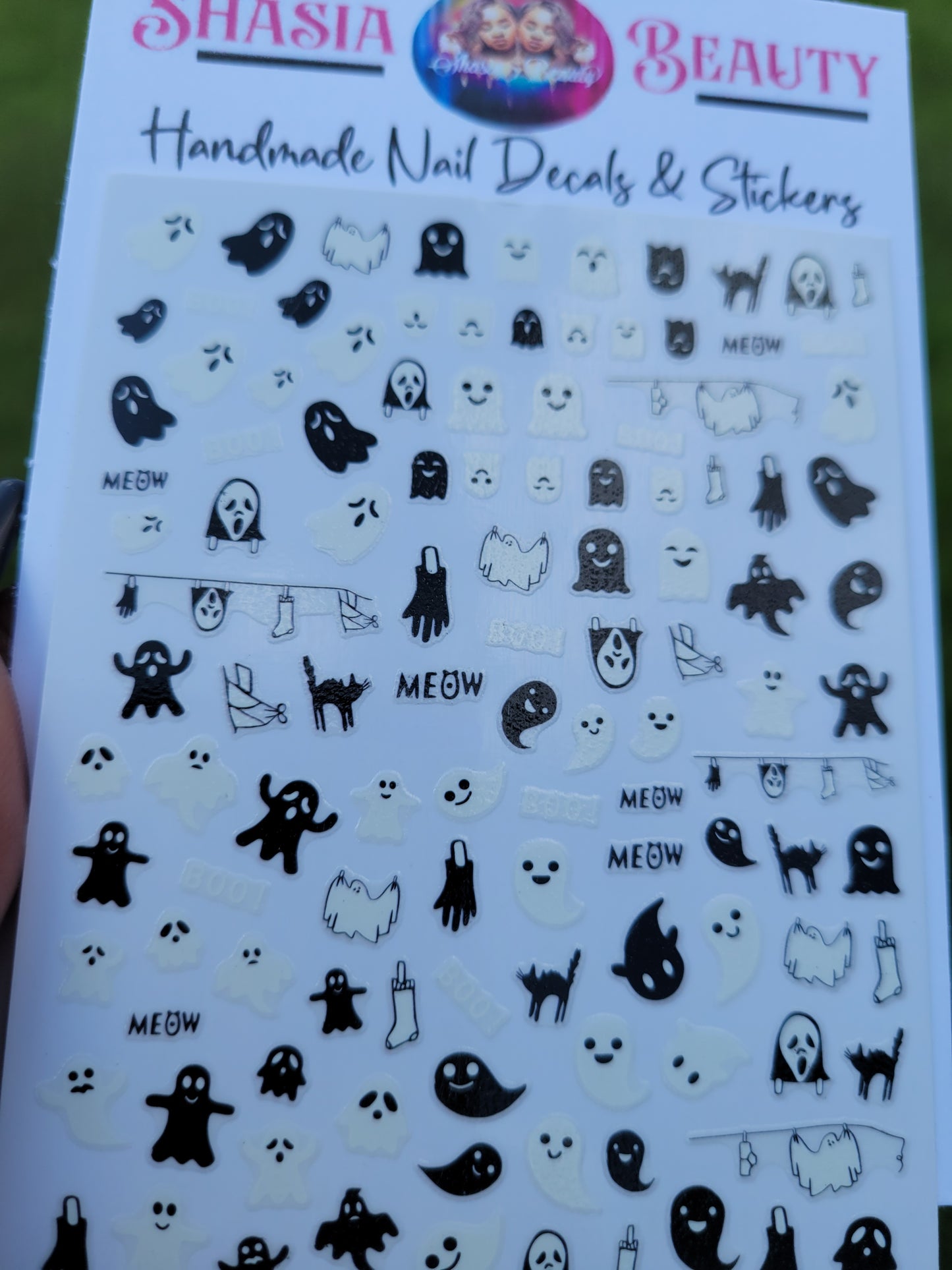 Black & White Ghosts and Cat Nail Stickers