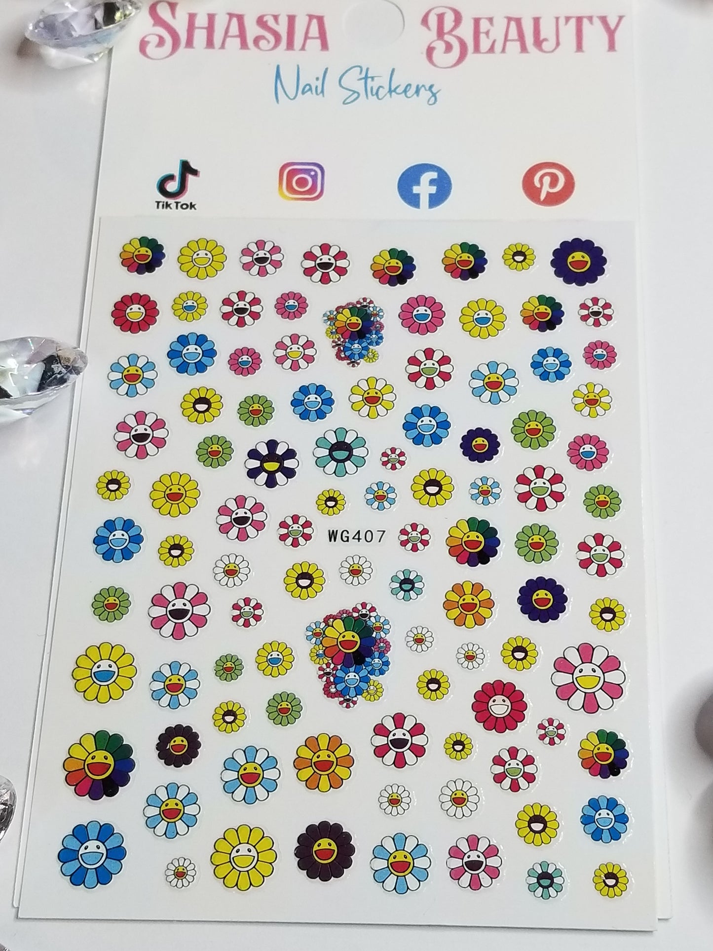 Smiley Rainbow Flower Nail Stickers