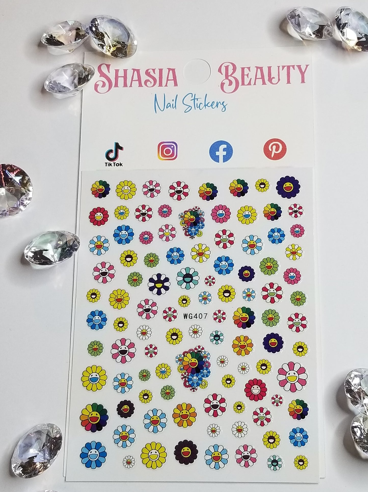 Smiley Rainbow Flower Nail Stickers