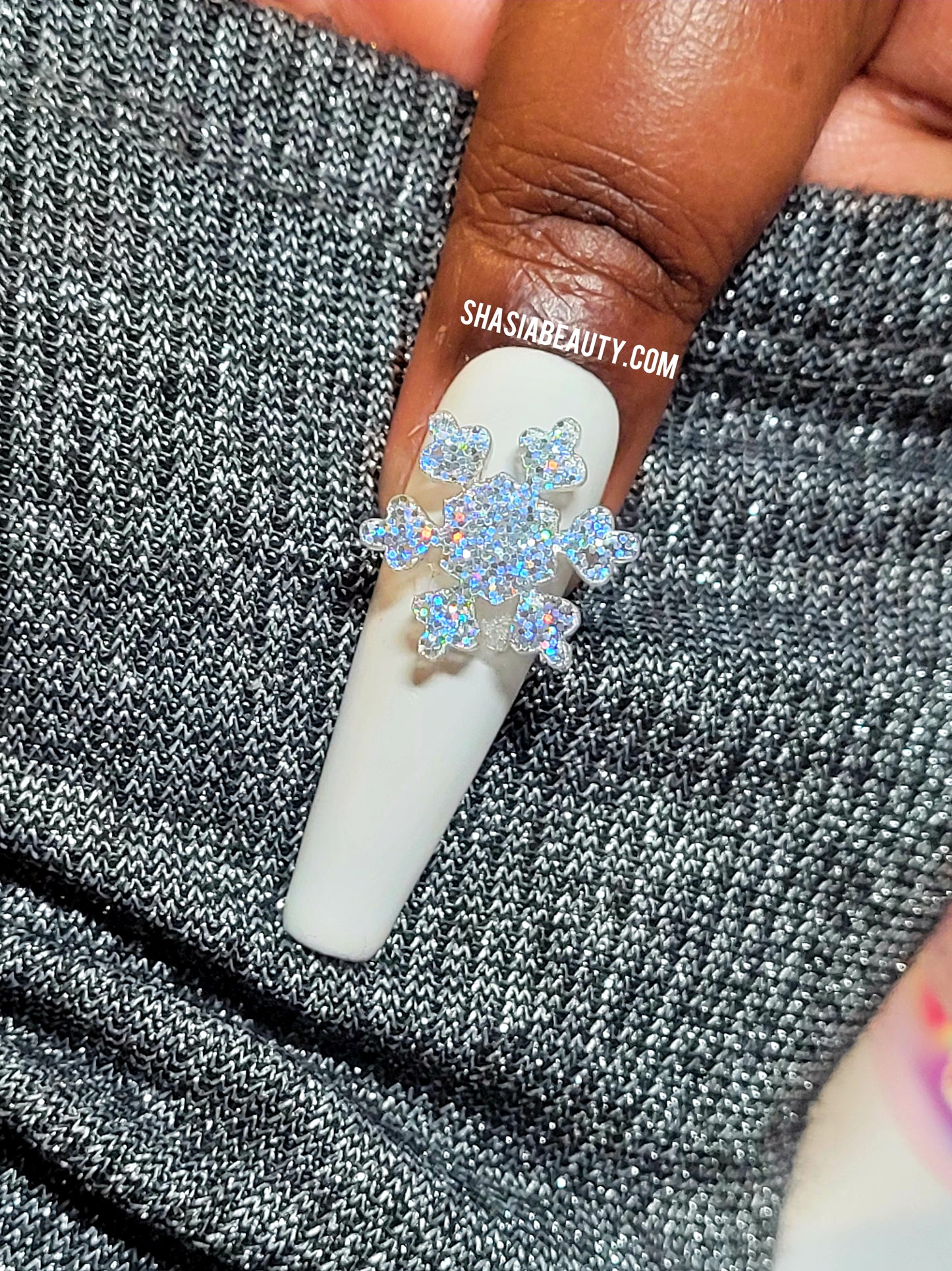 Chunky Holographic Snowflake Nail Charm 5pc