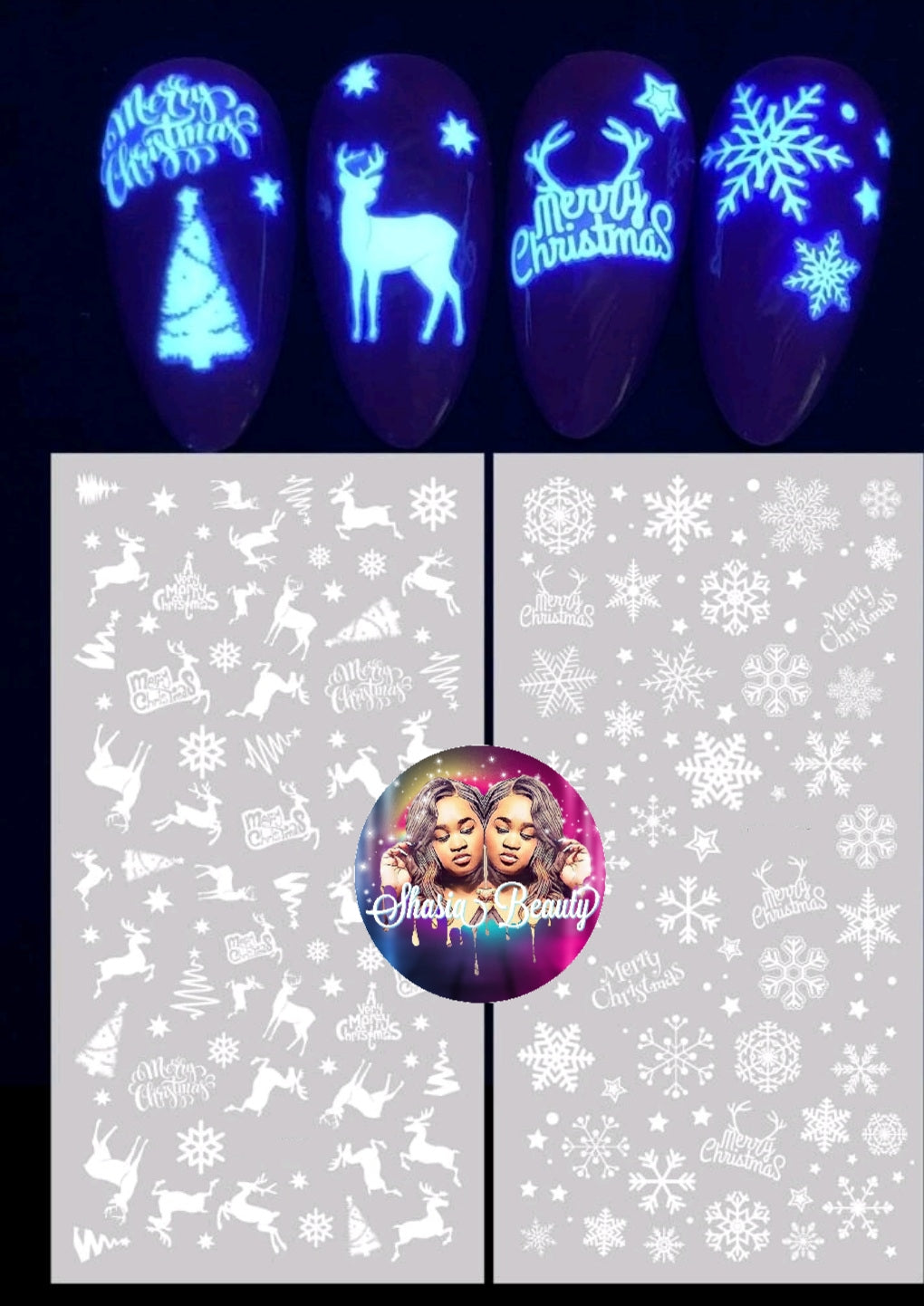 Winter Theme Glow in the Dark Nail Sticlers