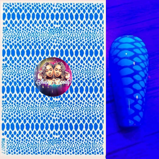 Neon Blue Snakeskin Print Nail Stickers