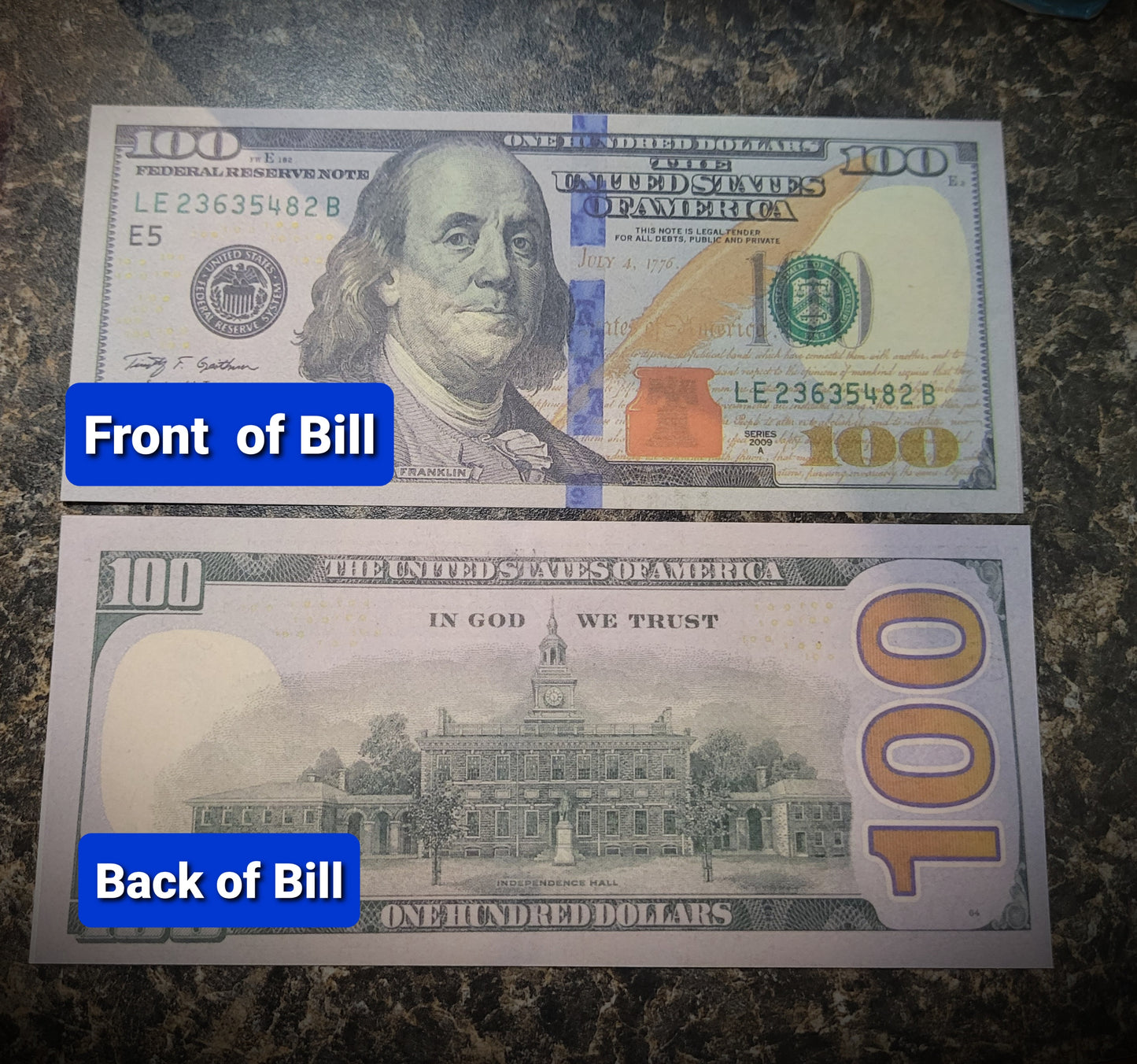 Blue Face Faux Bill Money 5pc- $100 bill