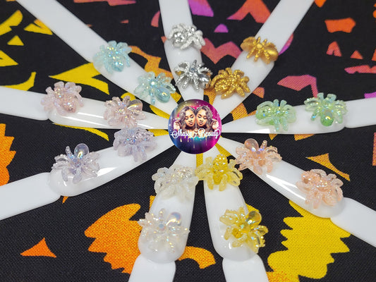 Bling Crystal Shimmer Spider Nail Charms 18pc