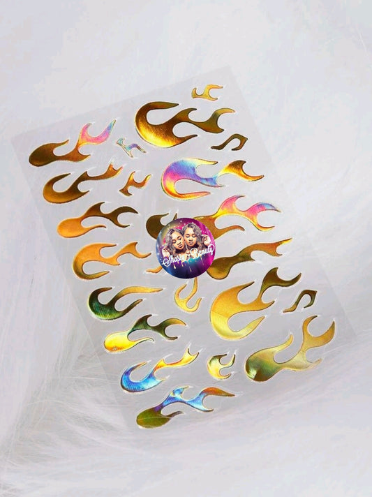 Gold Reflective Flame Nail Stickers