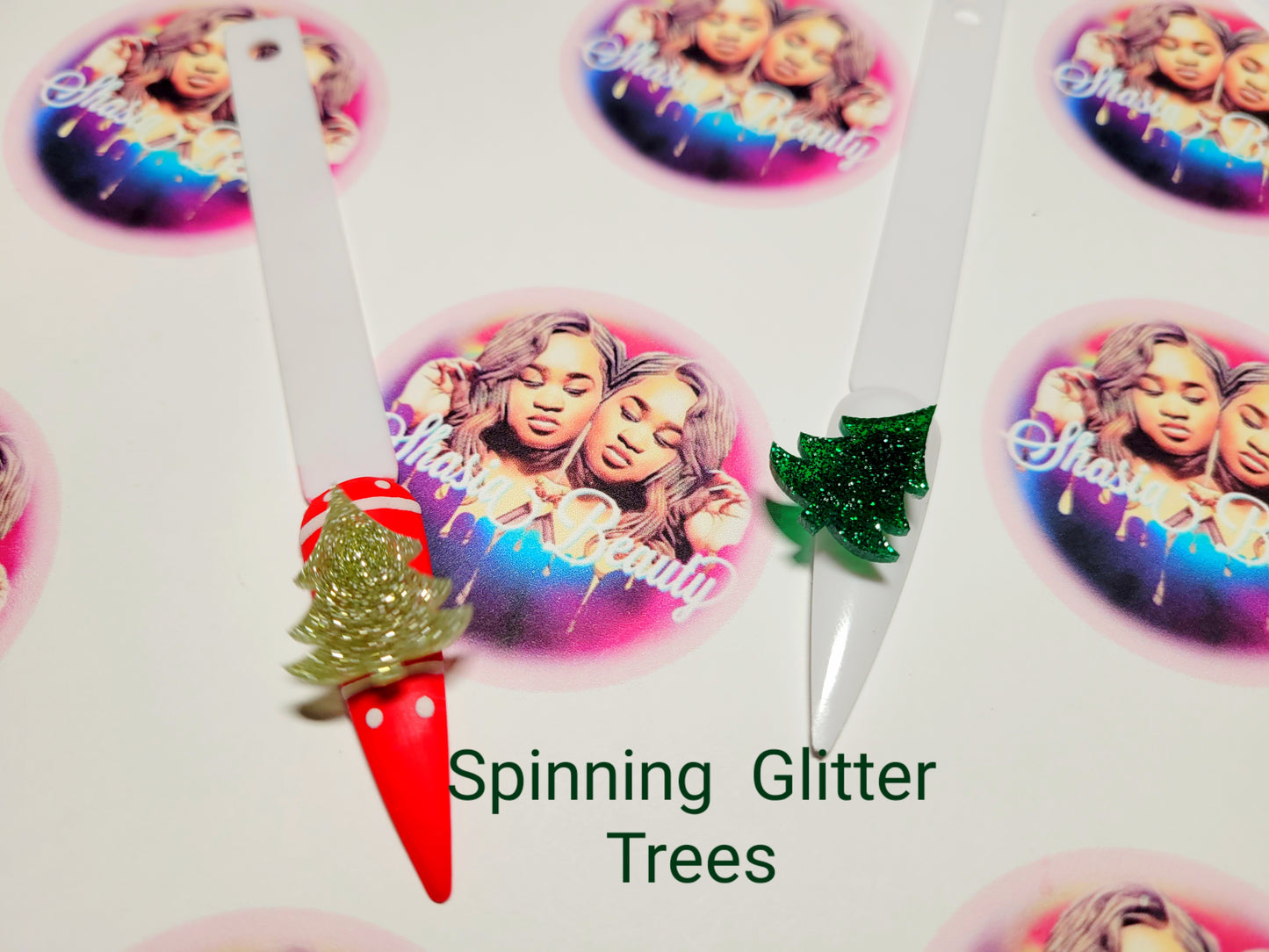 Glitter Spinner Tree 2pc Nail Charm