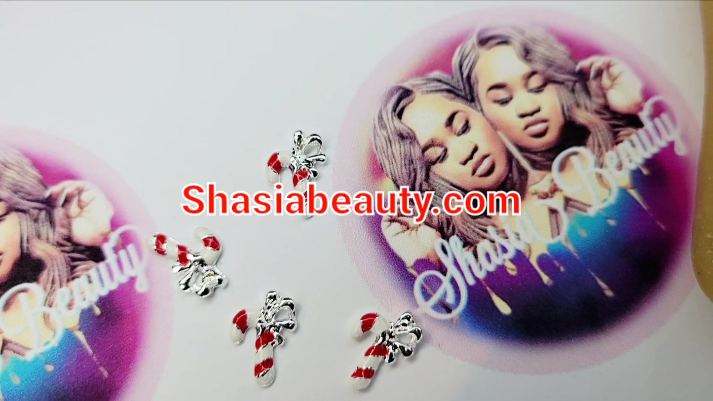 Candy Cane Bow Xmas Nail Charms 5pc