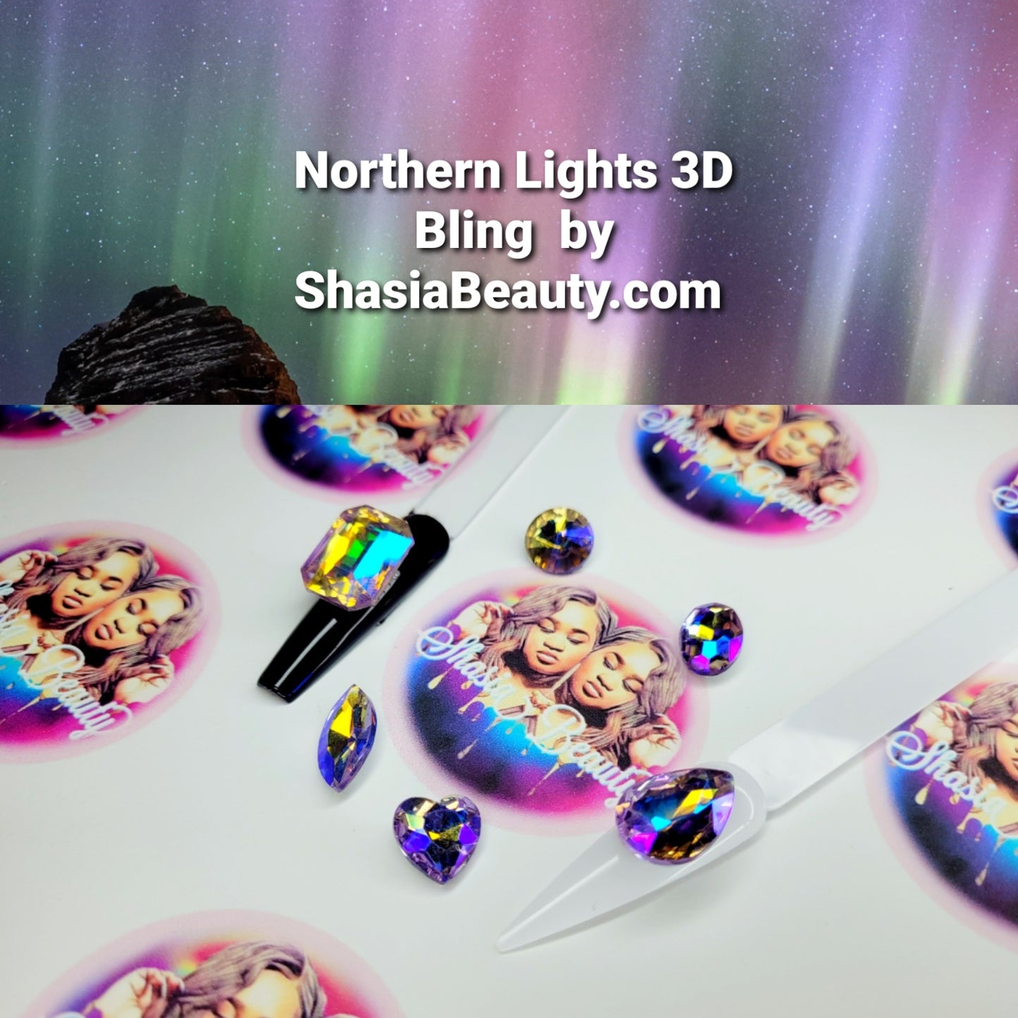 XL 3D Northern Lights Glass Rhinestones/ Big Bling